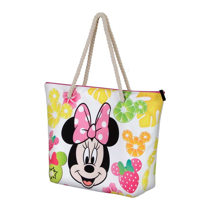 Karactermania Sac de plage Disney Minnie Fruits avec zip, compartiment unique et anses, 37 x 52 x 17 cm