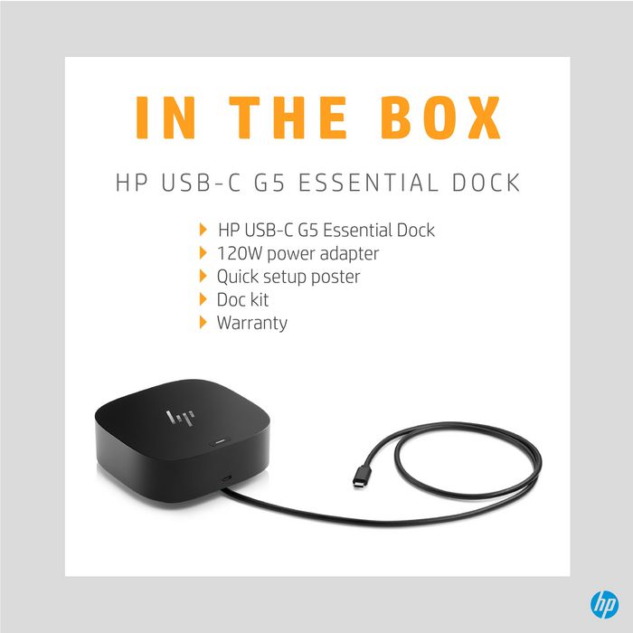 HP Station d'accueil USB-C G5 Essential - Dock de bureau avec charge, triple affichage, Gigabit Ethernet, ports USB et gestion à distance