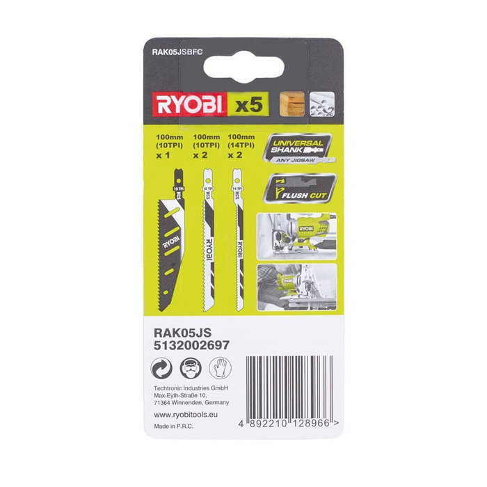 Ryobi Lot de 5 lames de scie sauteuse FLUSHCUT pour bois