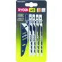 Ryobi RAK05JSBFC - Lot de 5 lames FLUSHCUT pour scie sauteuse - Bois - 10 TPI droit, 14 TPI chantournage, 10 TPI inversé pour plongée