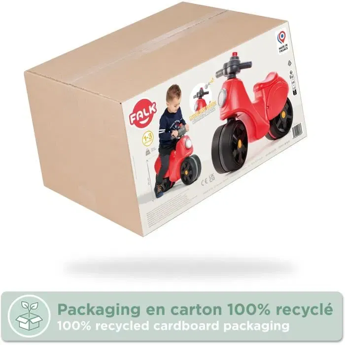 Falk - Scooter Strada - Guidon directionnel avec klaxon et larges roues stabilisatrices - Rouge - Pour enfant dès 12 mois - 100% Fabriqué en France