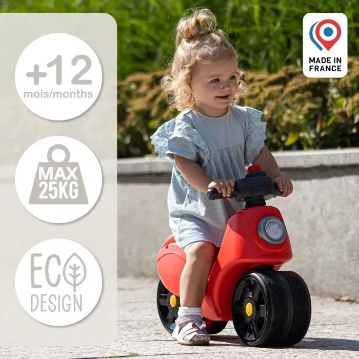 Falk - Scooter Strada - Guidon directionnel avec klaxon et larges roues stabilisatrices - Rouge - Pour enfant dès 12 mois - 100% Fabriqué en France