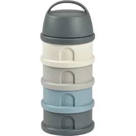 Beaba Boîte Doseuse avec 4 compartiments empilables, hermétique, sans BPA - Mineral Grey / Blue