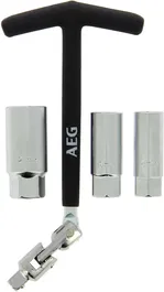 AEG - Clé à bougie articulée 3 douilles 14/16/21 mm pour véhicule essence - Poignée T antiglisse, acier inoxydable - Outillage 3/8