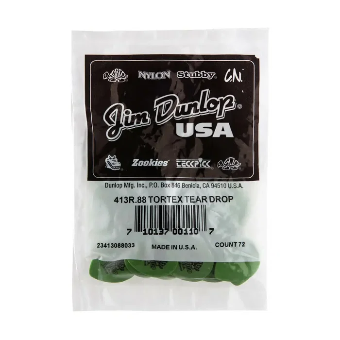 DUNLOP Pack de 72 Médiators Tortex® Teardrop Verts - 0,88 mm