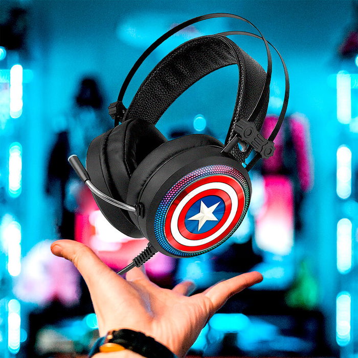 ERT GROUP Casque audio gaming Captain America Marvel, son surround virtuel 7.1, LED, microphone flexible, 30mW, USB/Jack