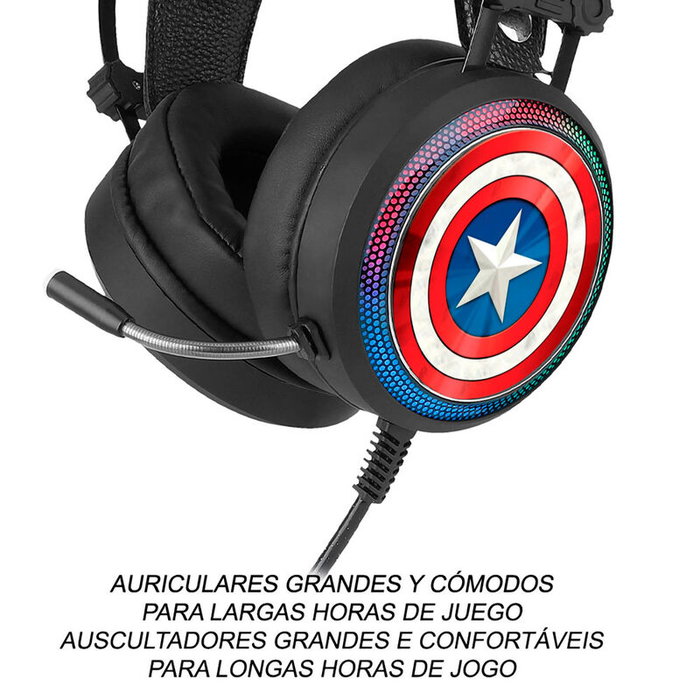 ERT GROUP Casque audio gaming Captain America Marvel, son surround virtuel 7.1, LED, microphone flexible, 30mW, USB/Jack