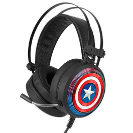 ERT GROUP Casque audio gaming Captain America Marvel, son surround virtuel 7.1, LED, microphone flexible, 30mW, USB/Jack