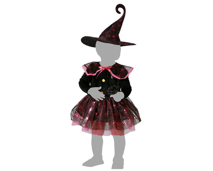 Déguisement Bébé Fille Sorcière Fucsia avec Robe Brillante et Chapeau Pointu - Taille 24 Mois (2 Ans)
