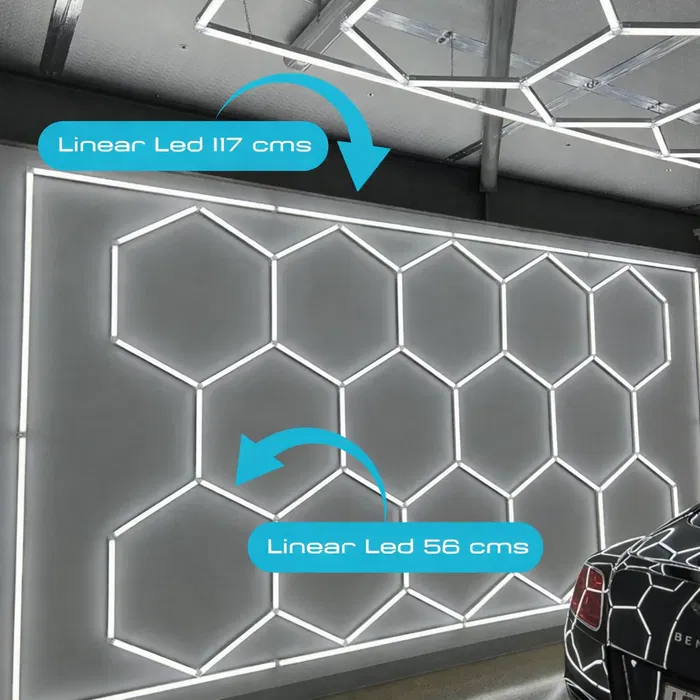 Lámpara LED hexagonal 6000K 690W 76000 lúmenes 14 hexágonos 56cm + Rectángulo 500cm