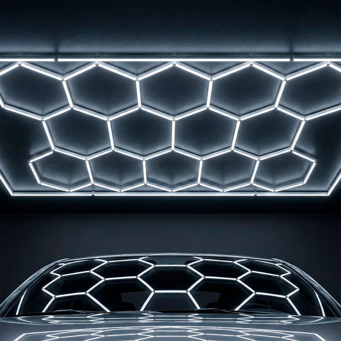 Lampe LED hexagonale 6000K - 14 hexagones 56 cm + rectangle 500 cm