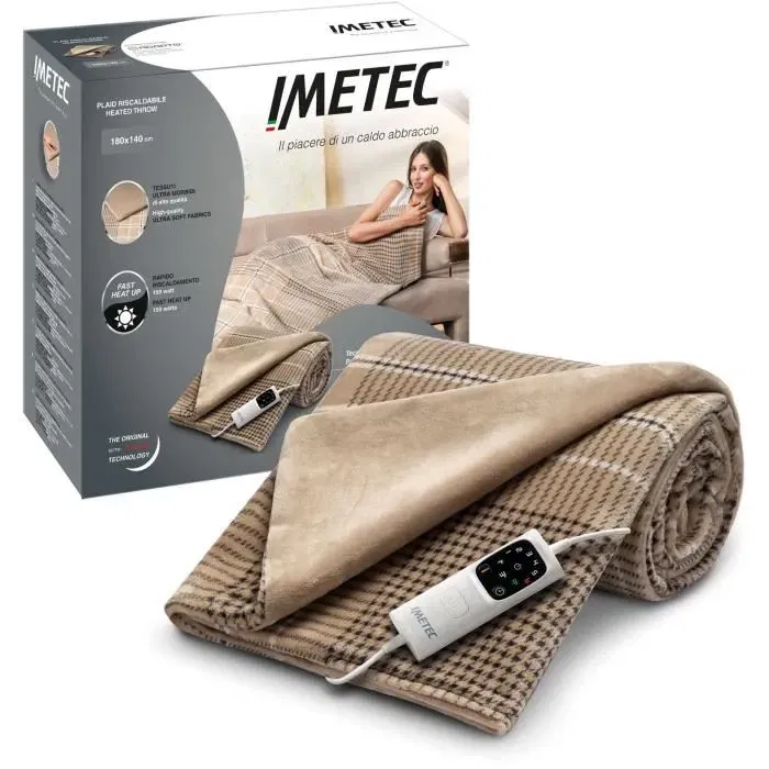 Imetec - Couverture chauffante adapto 180x140 cm - Plaid velours - 6 niveaux de température - Technologie anti-surchauffe - Lavable - Pour lit double