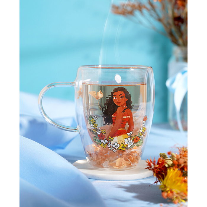 WIDDOP & CO Tasse en cristal transparent avec motifs de fleurs et papillons - Vaiana (Moana) Princeses Disney