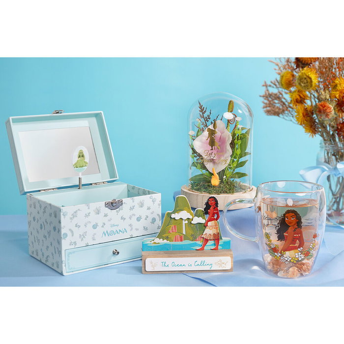 WIDDOP & CO Tasse en cristal transparent avec motifs de fleurs et papillons - Vaiana (Moana) Princeses Disney