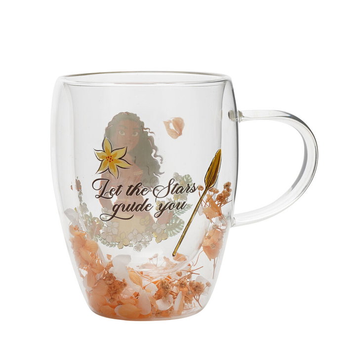 WIDDOP & CO Tasse en cristal transparent avec motifs de fleurs et papillons - Vaiana (Moana) Princeses Disney