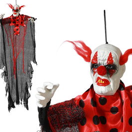 Payaso Colgante Halloween 120 cm avec Costume à Pois Rouges et Noirs - Décor d'Halloween Effrayant pour Fêtes et Intérieur