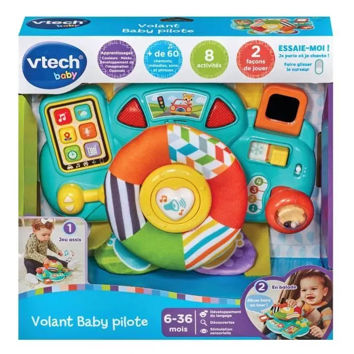 VTech Baby Volant Baby Pilote - Volant interactif éducatif pour bébé 6 mois+ avec 6 boutons, chansons, mélodies et radio