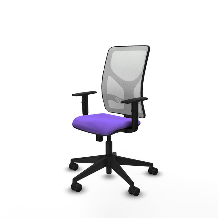 Chaise Motilla Synchro 3 positions tissu Violet Maille Blanc Base pyramidale noire Accoudoir 1D Sans appui-tête Roulettes 65mm nylon