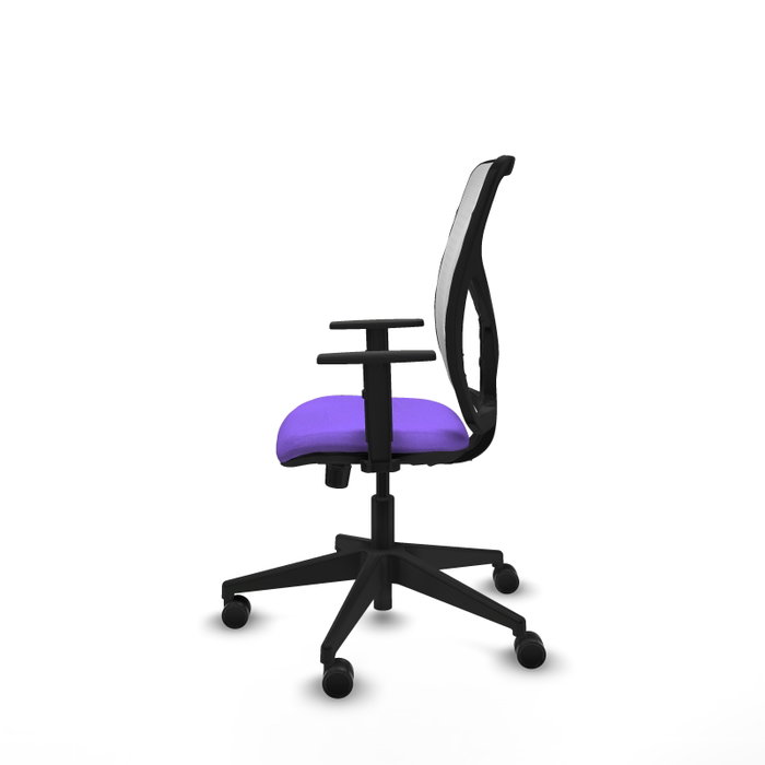 Chaise Motilla Synchro 3 positions tissu Violet Maille Blanc Base pyramidale noire Accoudoir 1D Sans appui-tête Roulettes 65mm nylon