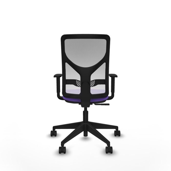 Chaise Motilla Synchro 3 positions tissu Violet Maille Blanc Base pyramidale noire Accoudoir 1D Sans appui-tête Roulettes 65mm nylon