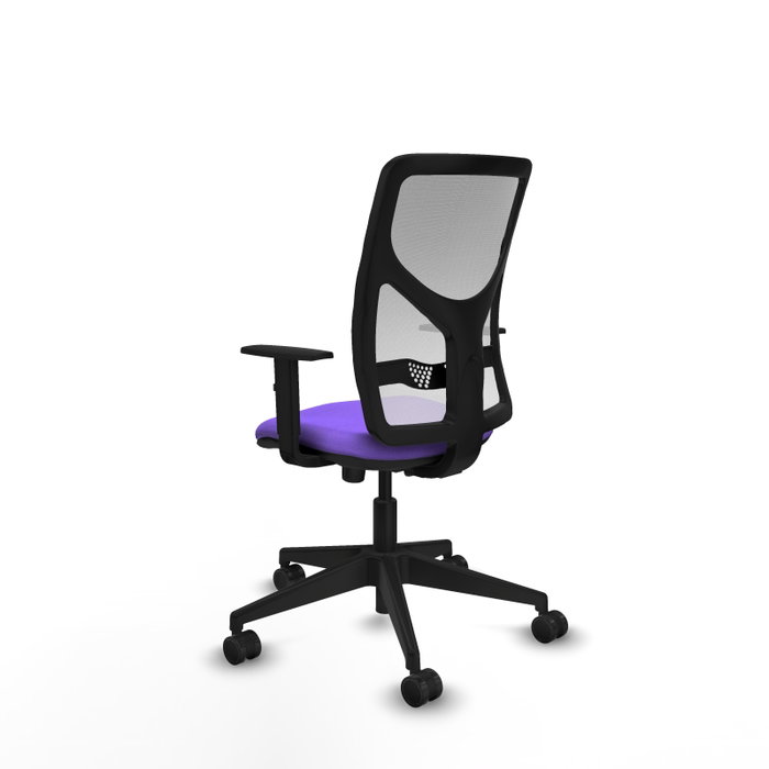 Chaise Motilla Synchro 3 positions tissu Violet Maille Blanc Base pyramidale noire Accoudoir 1D Sans appui-tête Roulettes 65mm nylon
