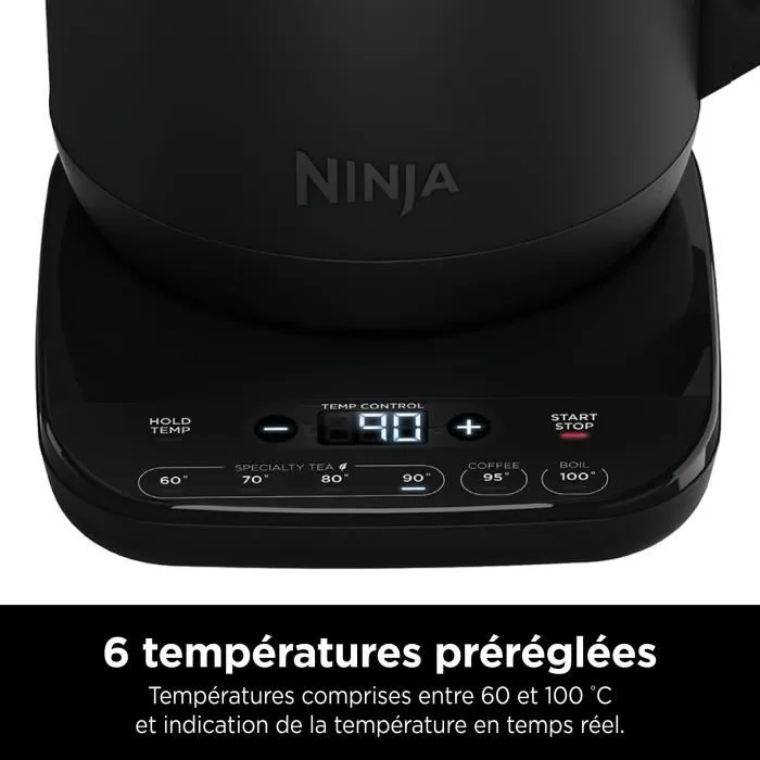 Ninja KT200EU Bouilloire électrique 3000W 1.7L avec contrôle précis de température, maintien au chaud, écran digital et finition inox brossé noir