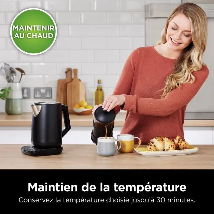 Ninja KT200EU Bouilloire électrique 3000W 1.7L avec contrôle précis de température, maintien au chaud, écran digital et finition inox brossé noir