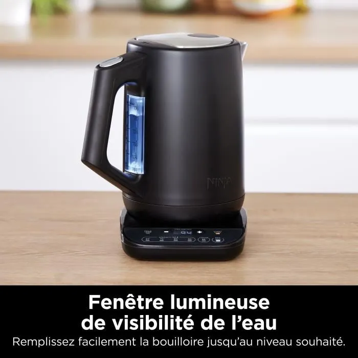 Ninja KT200EU Bouilloire électrique 3000W 1.7L avec contrôle précis de température, maintien au chaud, écran digital et finition inox brossé noir