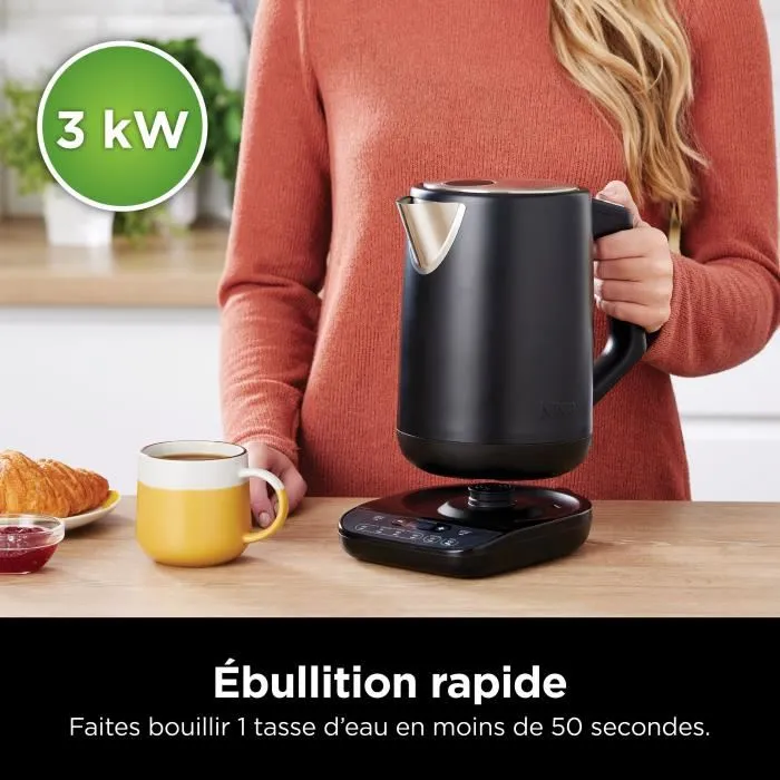 Ninja KT200EU Bouilloire électrique 3000W 1.7L avec contrôle précis de température, maintien au chaud, écran digital et finition inox brossé noir