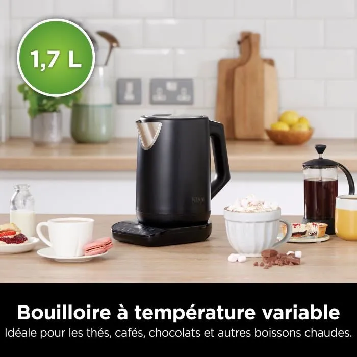 Ninja KT200EU Bouilloire électrique 3000W 1.7L avec contrôle précis de température, maintien au chaud, écran digital et finition inox brossé noir