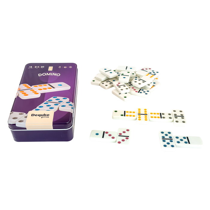 Deqube Domino Double 6 avec Fiches Résistantes et Boîte Métallique Pratique - Jeu de Société pour Famille et Amis Deqube Domino Double 6 avec Fiches Résistantes et Boîte Métallique Pratique - Jeu de Société pour Famille et Amis