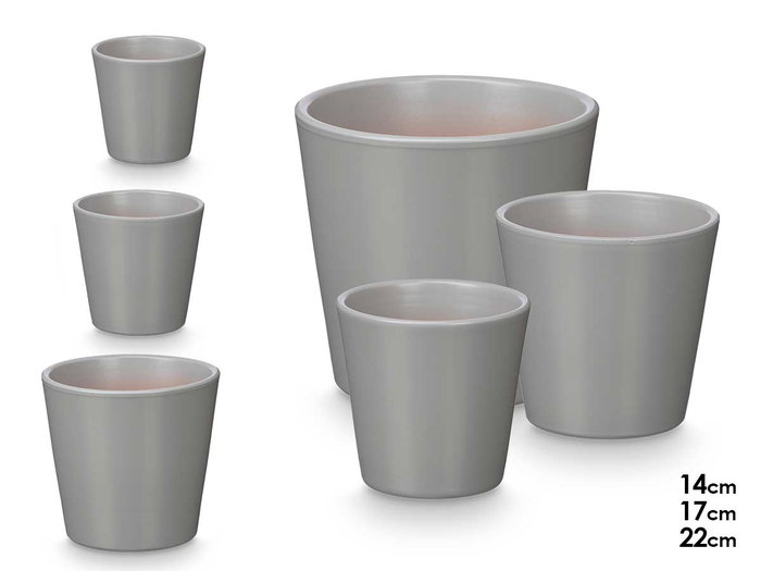 Ibergarden Lot de 3 pots coniques 14/17/22 cm gris mat argile Ibergarden Lot de 3 pots coniques 14/17/22 cm gris mat argile