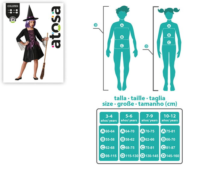 Atosa Déguisement de Sorcière pour Enfant avec Robe Courte Violette et Chapeau