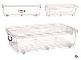 KIPIT Boîte de rangement sous lit transparente 40L avec 6 roues