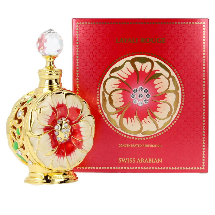 Swiss Arabian Layali Rouge Huile Parfumée Concentrée 15 ml - Parfum Féminin et Fruité aux Notes d'Hibiscus, Pêche et Mangue