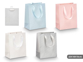 Pincello Sac à anses en relief couleurs unies assorties 23x18x10 cm papier et textile (Set de 48)