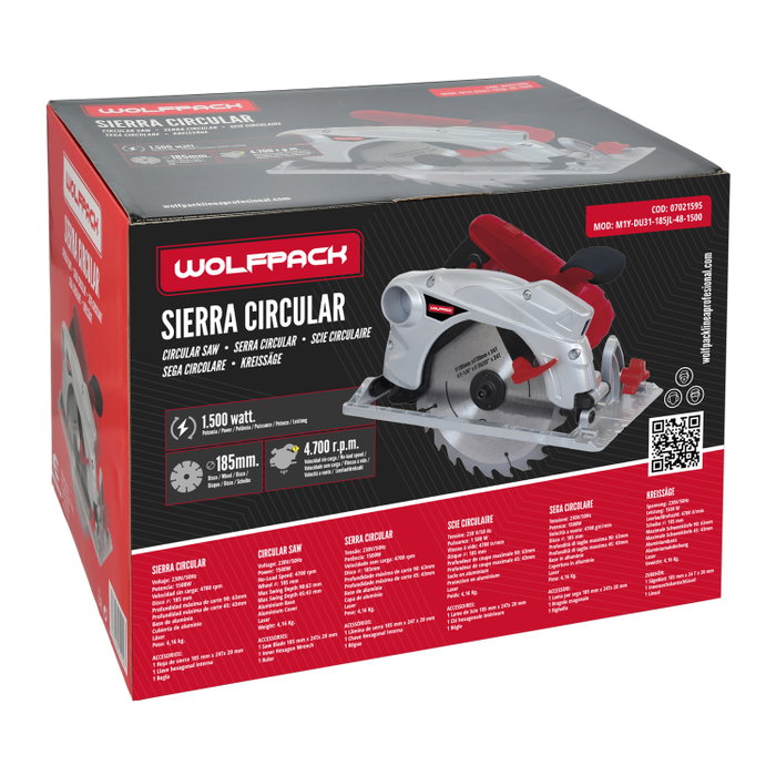 WOLFPACK LINEA PROFESIONAL Scie circulaire 1500W avec disque de 185mm et laser WOLFPACK LINEA PROFESIONAL Scie circulaire 1500W avec disque de 185mm et laser