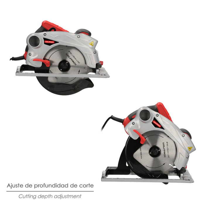 WOLFPACK LINEA PROFESIONAL Scie circulaire 1500W avec disque de 185mm et laser WOLFPACK LINEA PROFESIONAL Scie circulaire 1500W avec disque de 185mm et laser
