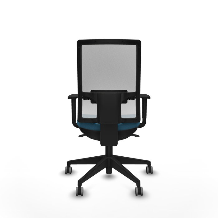 Chaise Horna Synchro 5 positions tissu Vert pétrole Maille Blanc Base pyramidale noire Accoudoir 1D Sans appui-tête Roulettes 65mm pour moquette