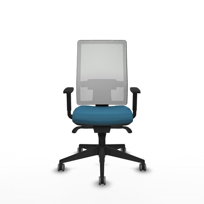 Chaise Horna Synchro 5 positions tissu Vert pétrole Maille Blanc Base pyramidale noire Accoudoir 1D Sans appui-tête Roulettes 65mm pour moquette