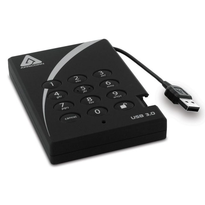 Apricorn Aegis Padlock 3.0 Disque Dur Externe Portable Sécurisé 2 To - Chiffrement AES 256 bits Matériel - USB 3.0 Intégré 5 Gbps - Sans Logiciel - Compatible Windows, Mac, Linux