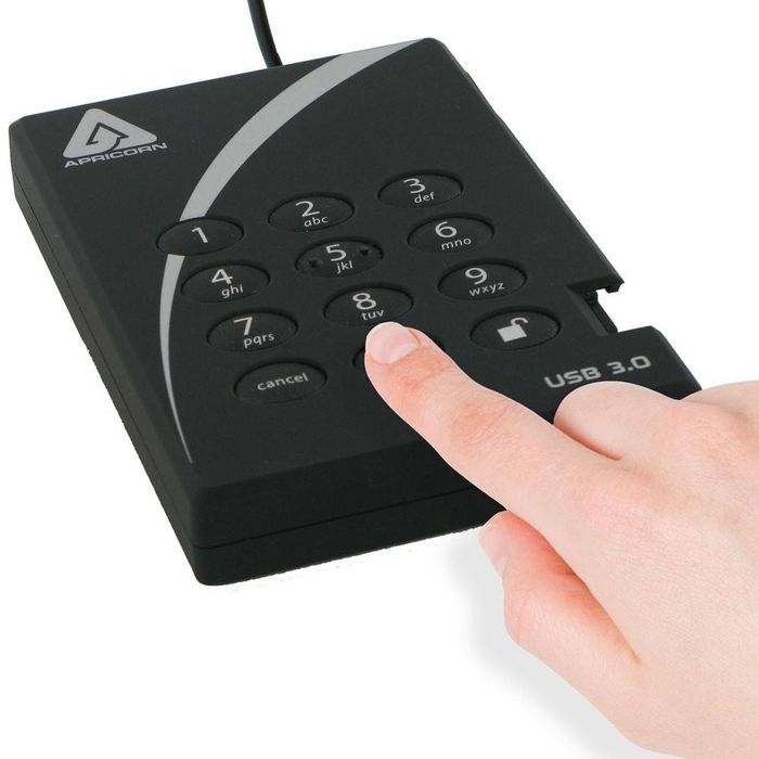 Apricorn Aegis Padlock 3.0 Disque Dur Externe Portable Sécurisé 2 To - Chiffrement AES 256 bits Matériel - USB 3.0 Intégré 5 Gbps - Sans Logiciel - Compatible Windows, Mac, Linux