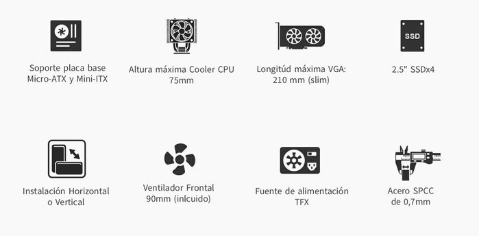 Coolbox Boîtier PC micro-ATX Slim T100 USB-C 3.2 Gen1 Full Metal Noir avec Ventilateur 90mm Coolbox Boîtier PC micro-ATX Slim T100 USB-C 3.2 Gen1 Full Metal Noir avec Ventilateur 90mm