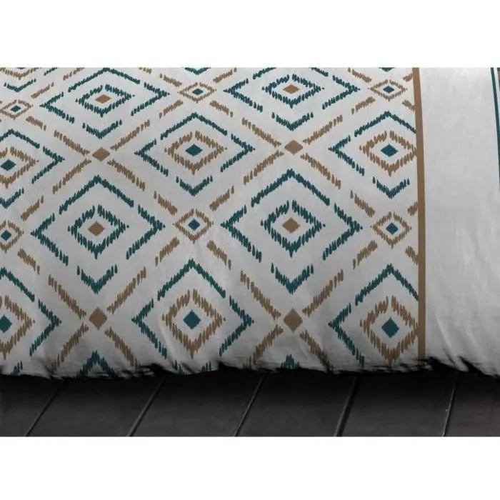 Home Linge Passion Ensemble de draps en microfibre Ethno - 1 housse nordique 240x260 cm + 2 taies d'oreiller 63x63 cm - Canard bleu