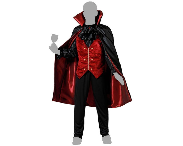 Déguisement Vampire pour Homme Adulte Taille XL, Chaleco Rojo et Capa Negra - Gilet Rouge et Cape Noire, Costume pour Halloween, Fêtes à Thème Gothique en Polyester