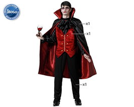 Déguisement Vampire pour Homme Adulte Taille XL, Chaleco Rojo et Capa Negra - Gilet Rouge et Cape Noire, Costume pour Halloween, Fêtes à Thème Gothique en Polyester