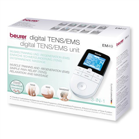 Beurer EM-49 Électrostimulateur digital 3-en-1 avec fonctions EMS, TENS et Massage pour soulagement de la douleur et renforcement musculaire