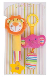 Creaciones Llopis Jouet pour bébé avec sifflet, anneau de dentition et grelot, forme lion-éléphant 18 cm