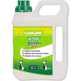 Clairland Engrais Liquide pour Gazon Prop'Gazon - Concentré 3 en 1 (Stimulation Croissance, Reverdissement, Renforcement) - 2,5 L
