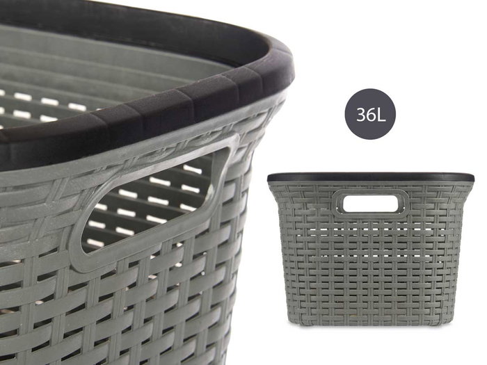 Kipit Panier en Plastique Imitation Rattan pour Rangement 36L Gris 36x25.5x53 cm (Set de 12)